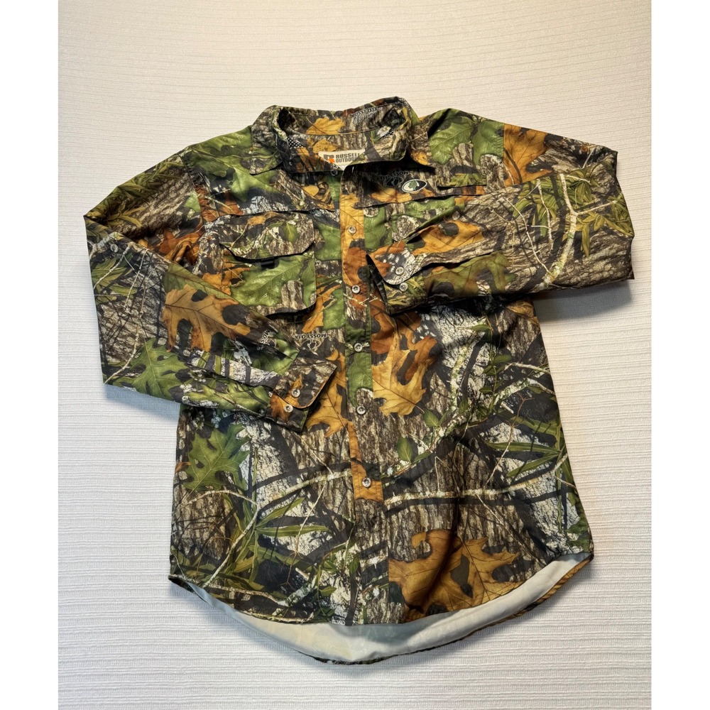 Vintage Russell Outdoors Treklite Camo Shirt Men Med Mossy Oak Break-Up Vented